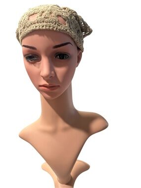 Crochet Mesh Head Scarf in Beige